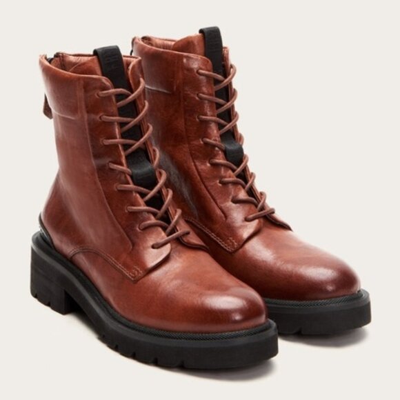 FRYE Allison Combat Boot in Cognac Leather Size 10 - Picture 1 of 11